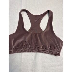 Alo Yoga Velour Sports Bra Womens Medium Brown Racerback Low Impact Luxe